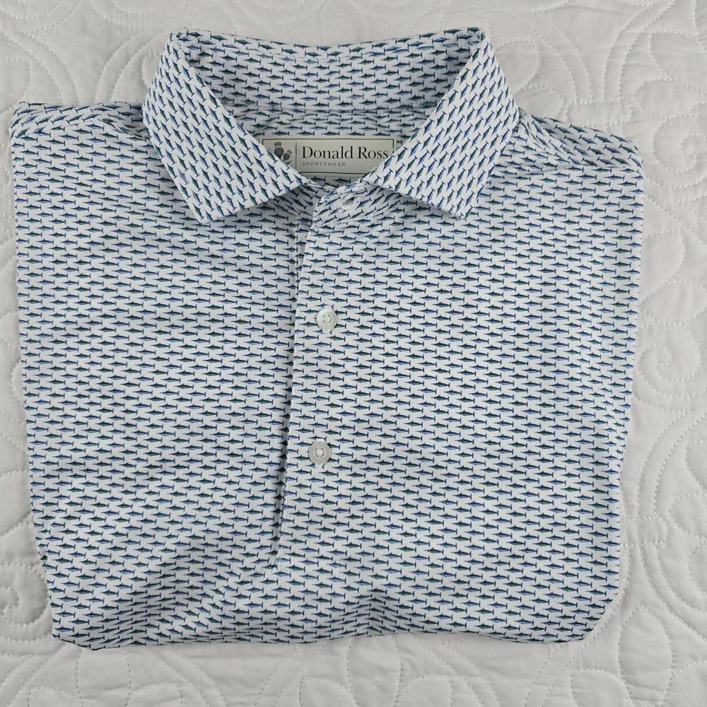 Donald Ross Men's Swordfish Fish pattern golf Polo Shirt Size Small